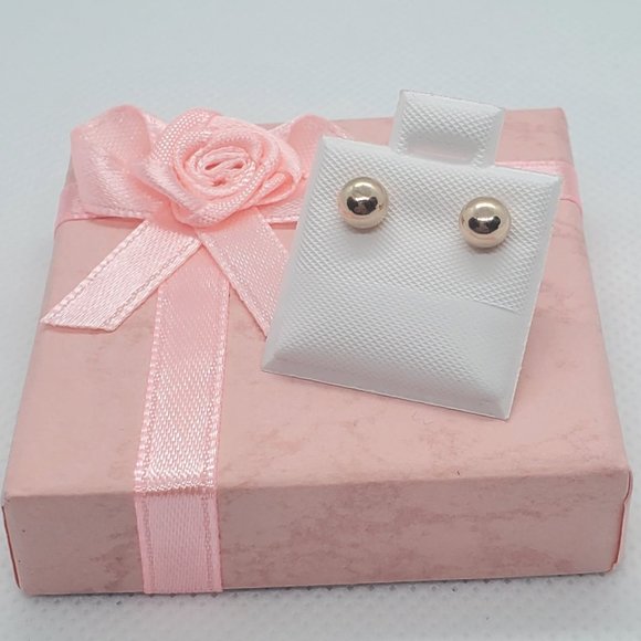 Silver 925 Rose Gold Plated Bead Stud Earrings - Picture 2 of 7